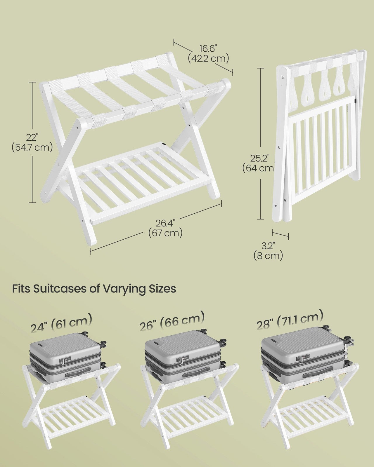 SONGMICS Solid Wood Luggage Racks, Set of 2, No Assembly Required, Foldable Suitcase Stand – Cloud White