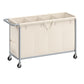 SONGMICS 4-Section Rolling Laundry Hamper and Steel Frame with Handle Cream White