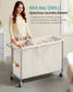 SONGMICS 4-Section Rolling Laundry Hamper and Steel Frame with Handle Cream White