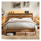 SONGMICS HOME Queen Bed Frame with Headboard, LED Lights, Charging, Storage, Caramel Brown