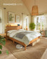 SONGMICS HOME Queen Bed Frame with Headboard, LED Lights, Charging, Storage, Caramel Brown