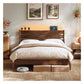 SONGMICS HOME Queen Bed Frame with Headboard, LED Lights, Charging Station, Storage Shelf, Coffee Brown