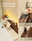 SONGMICS HOME King Bed Frame with Headboard, LED Lights, Charging Station, Storage Shelf, Coffee Brown