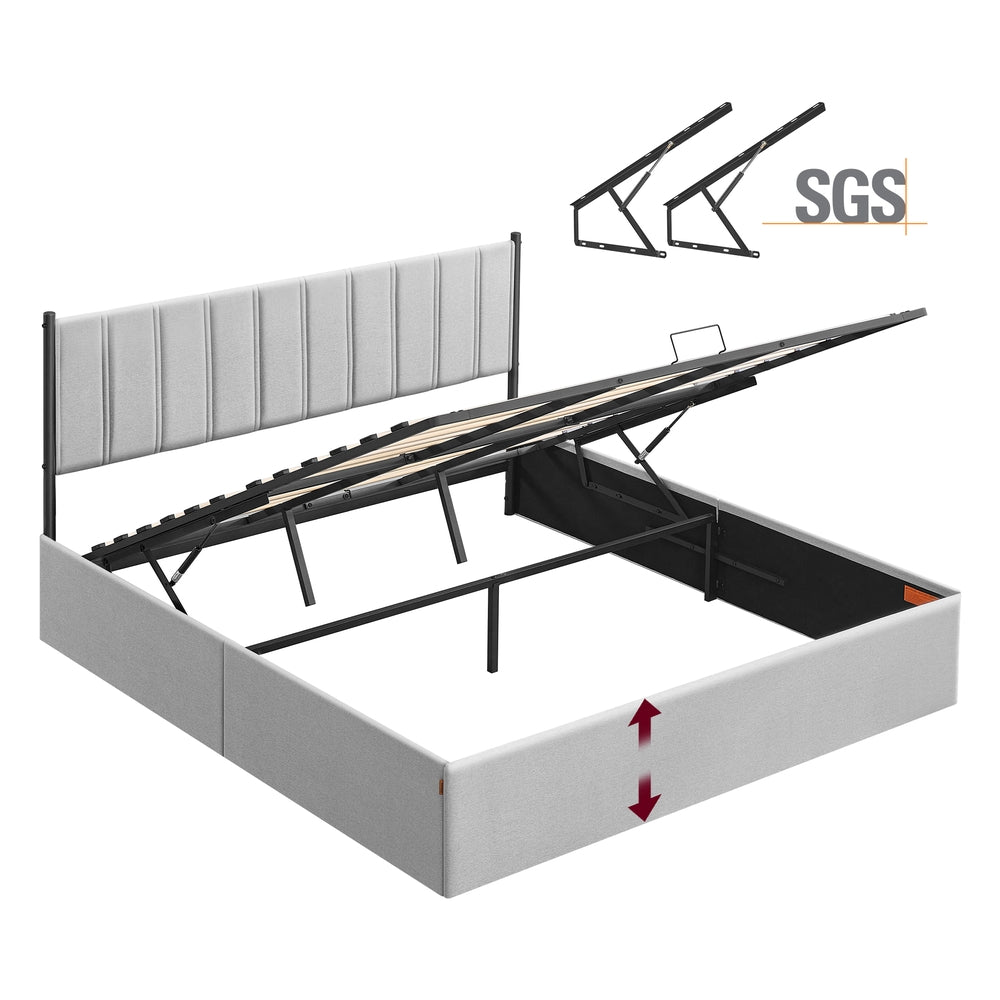 VASAGLE Lift Up Storage Bed Frame King Size – Dove Gray