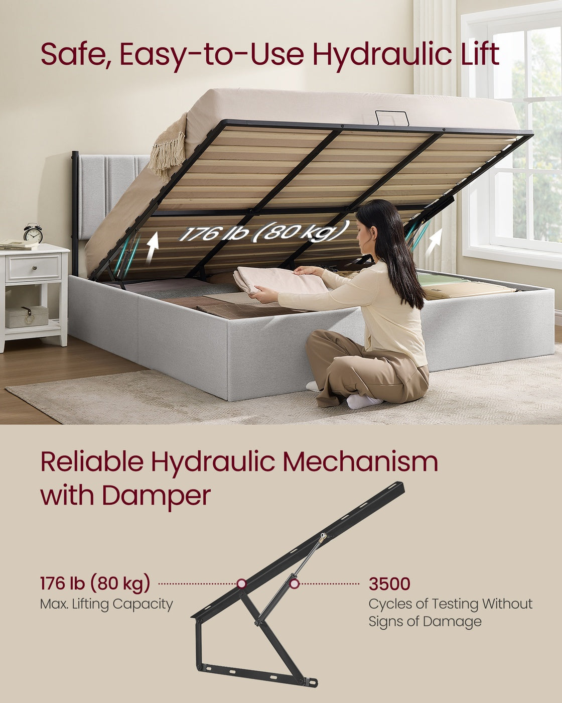 VASAGLE Lift Up Storage Bed Frame King Size – Dove Gray