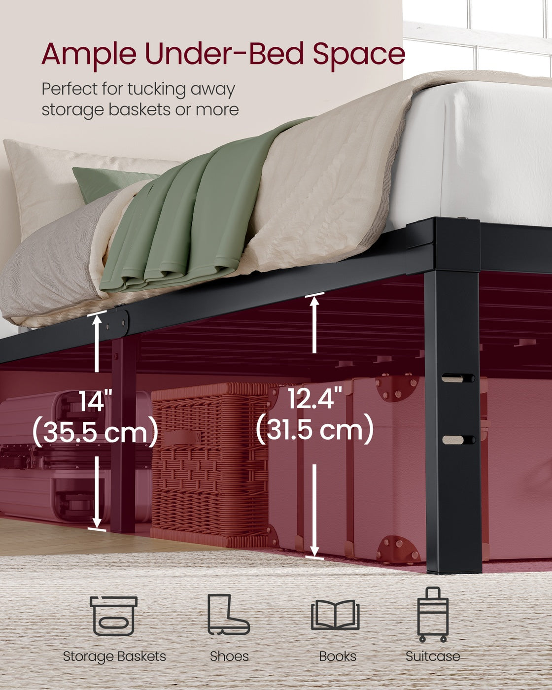 VASAGLE King Metal Bed Frame 14 Inches Tall – Matte Black