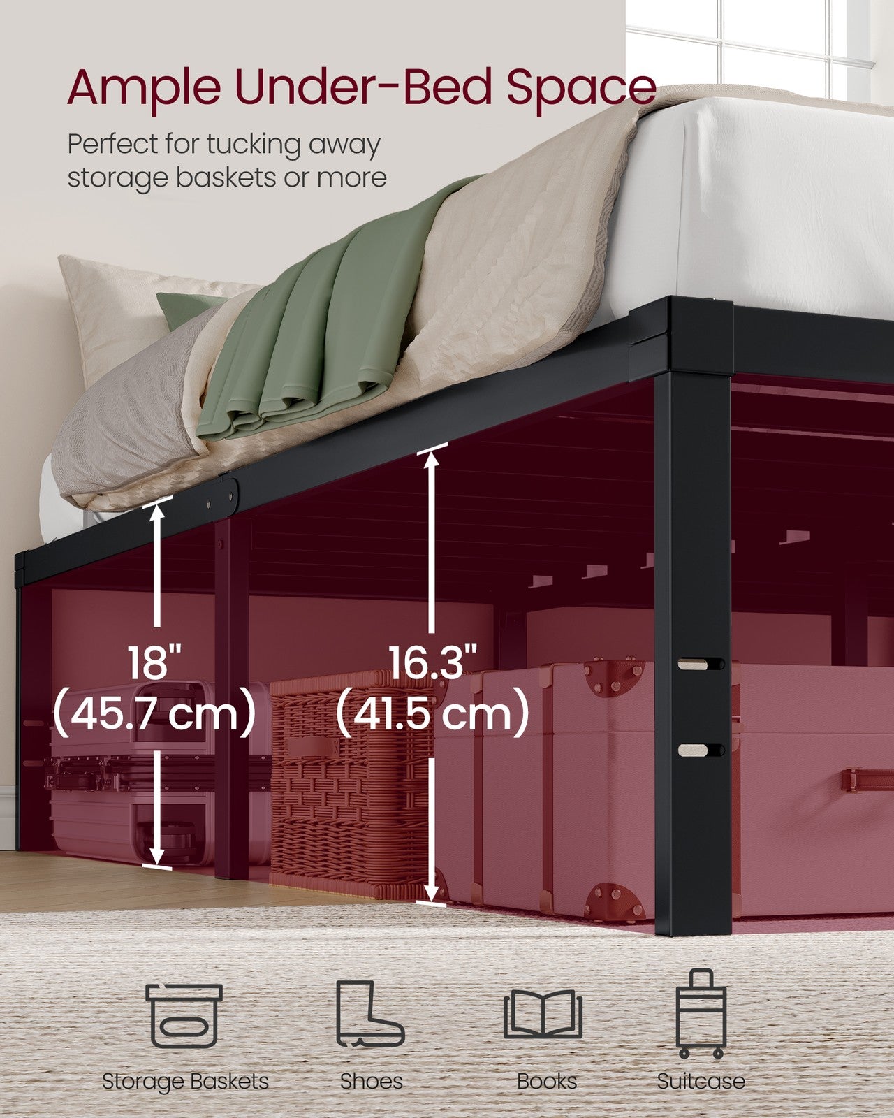 VASAGLE Queen Metal Bed Frame 18 Inches Tall