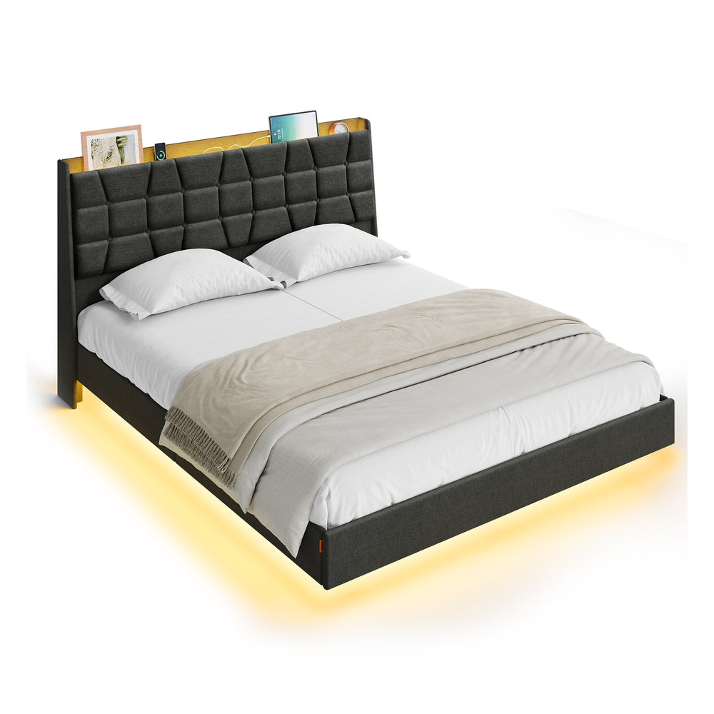 VASAGLE Queen Size Floating Bed Frame with LED Lights | URMB851G71SV1