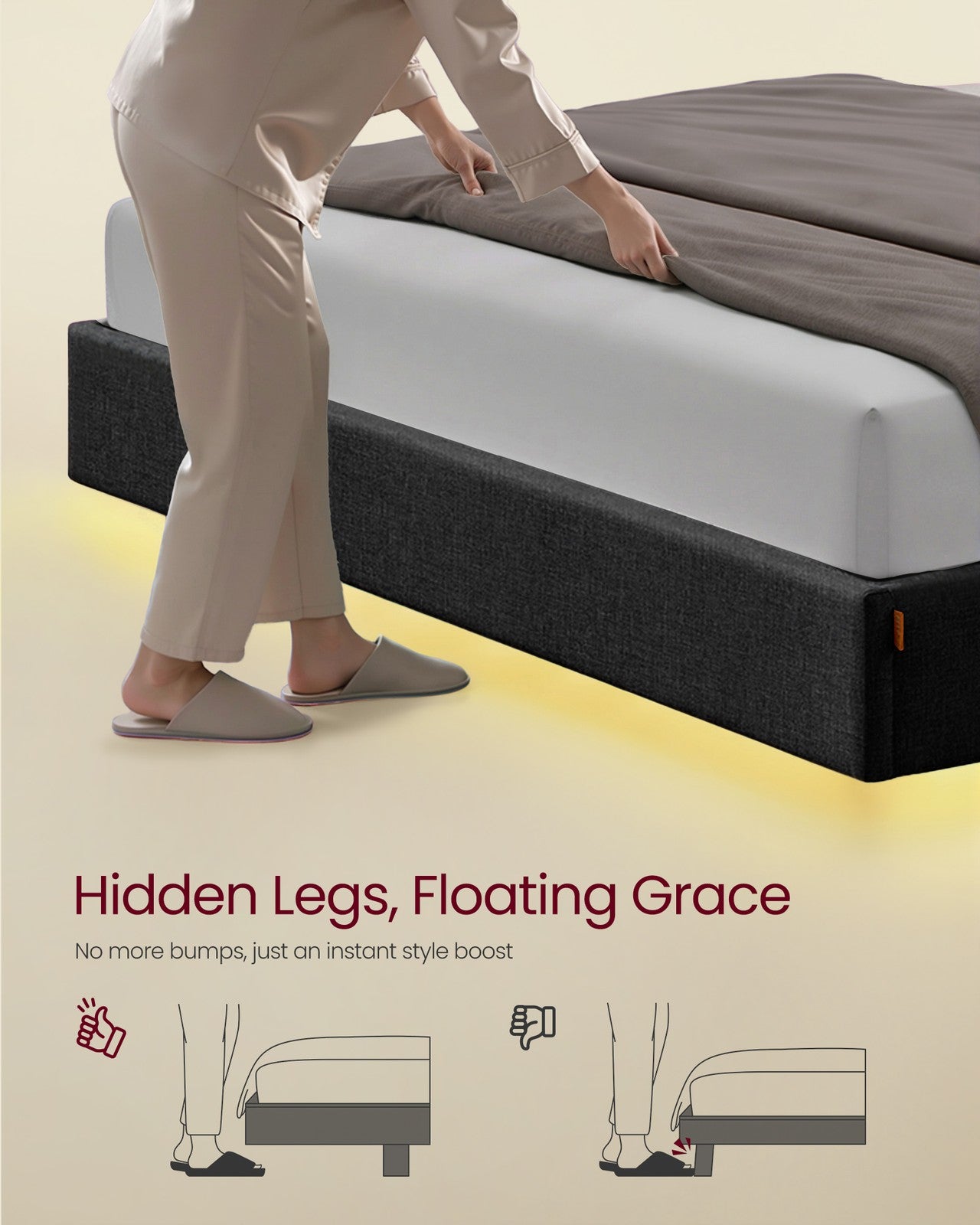 VASAGLE Queen Size Floating Bed Frame with LED Lights | URMB851G71SV1