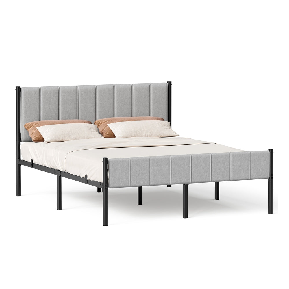 VASAGLE Queen Bed Frame, Dove Gray, Upholstered Headboard, Sturdy Steel, No Box Spring Needed