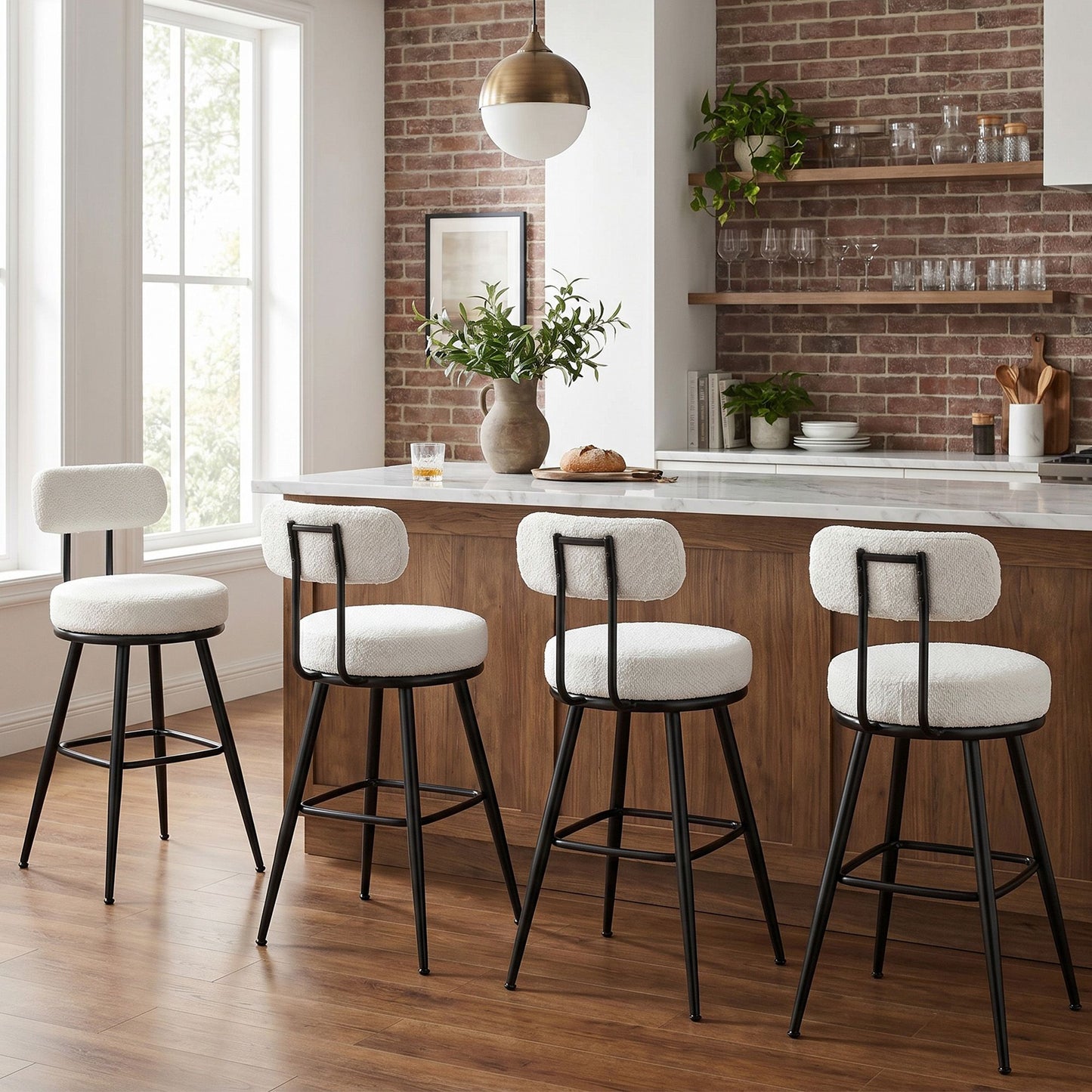 VASAGLE 360° Swivel Bar Stools Set of 4 – Cloud White – 23"D x 23"W x 36"H