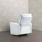 Modern light gray recliner chair in a minimalist room with wood flooring and tiled walls