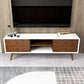 Modern wood and white TV stand with drawers in stylish living room, FredCo International furniture