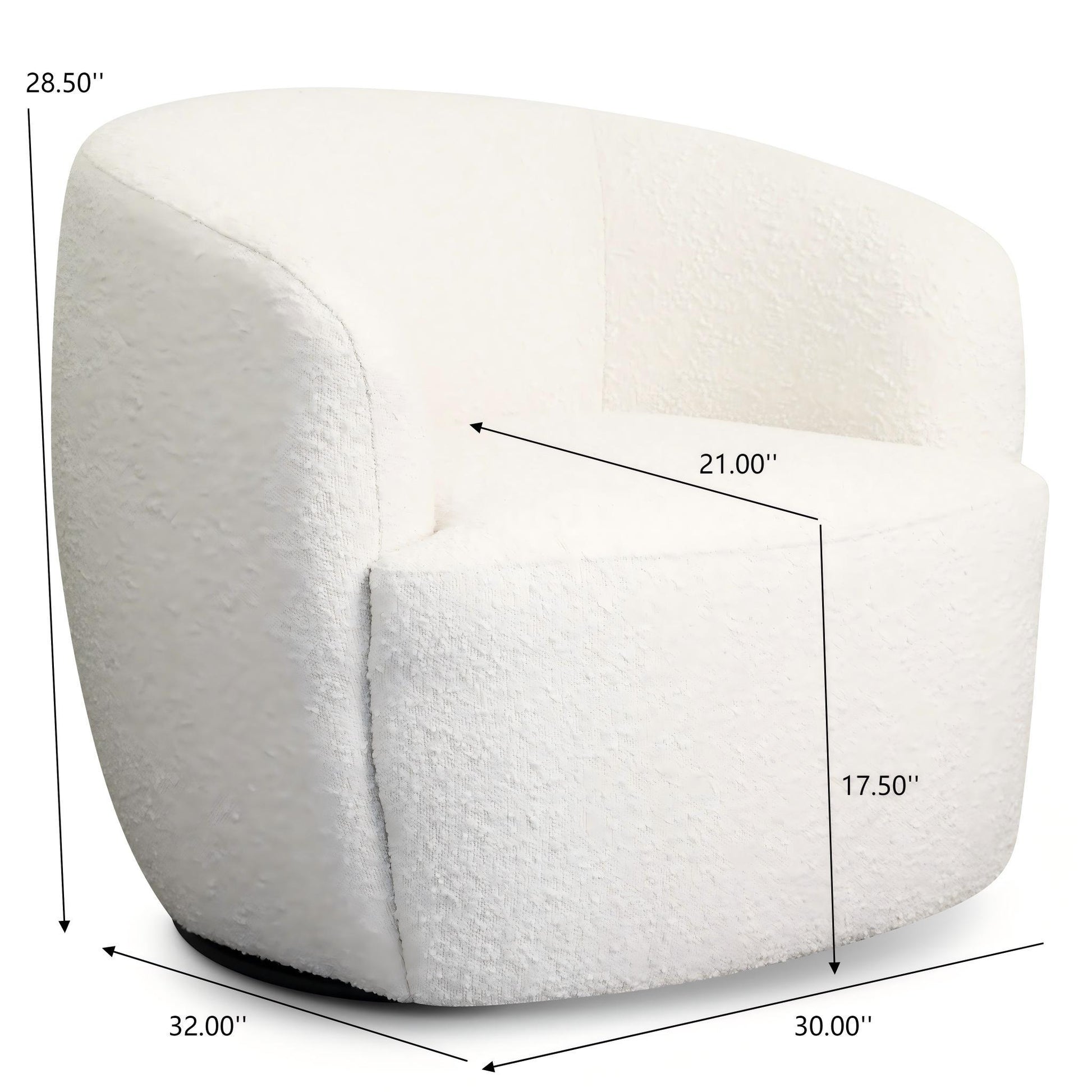 Mina Modern Boucle Swivel Chair with Sturdy Frame in White FredCo