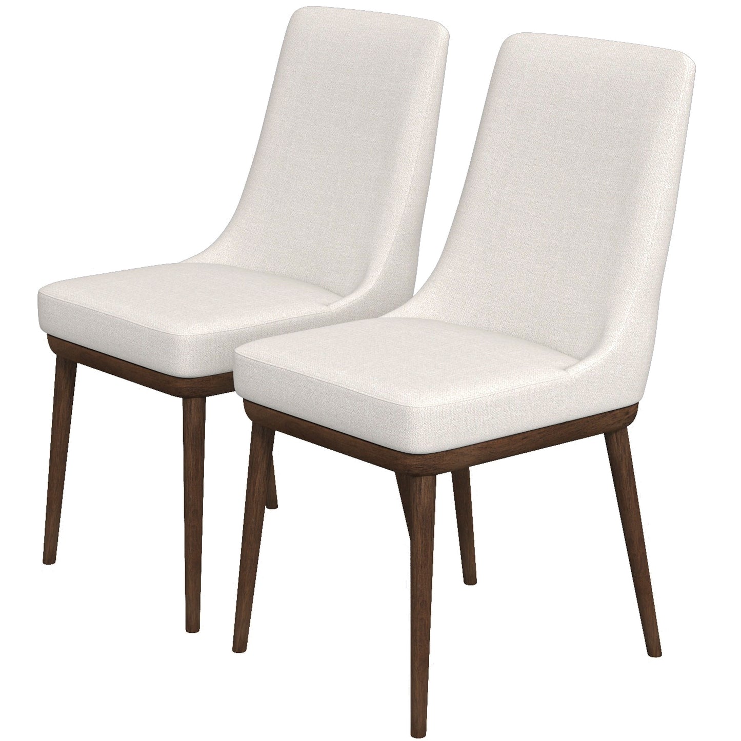 Pair of modern white upholstered dining chairs with dark wood legs, FredCo International