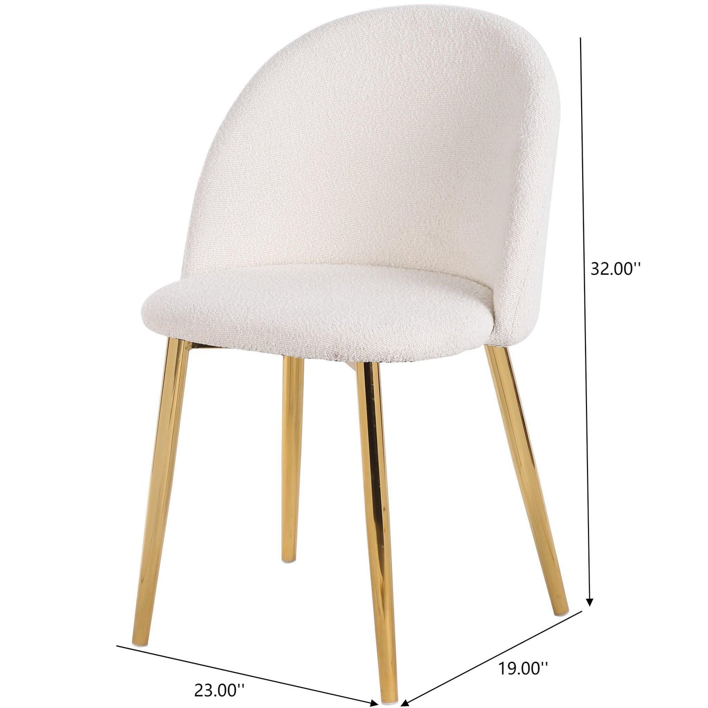 Modern white accent chair with gold metal legs, dimensions 32x23x19 inches, FredCo International