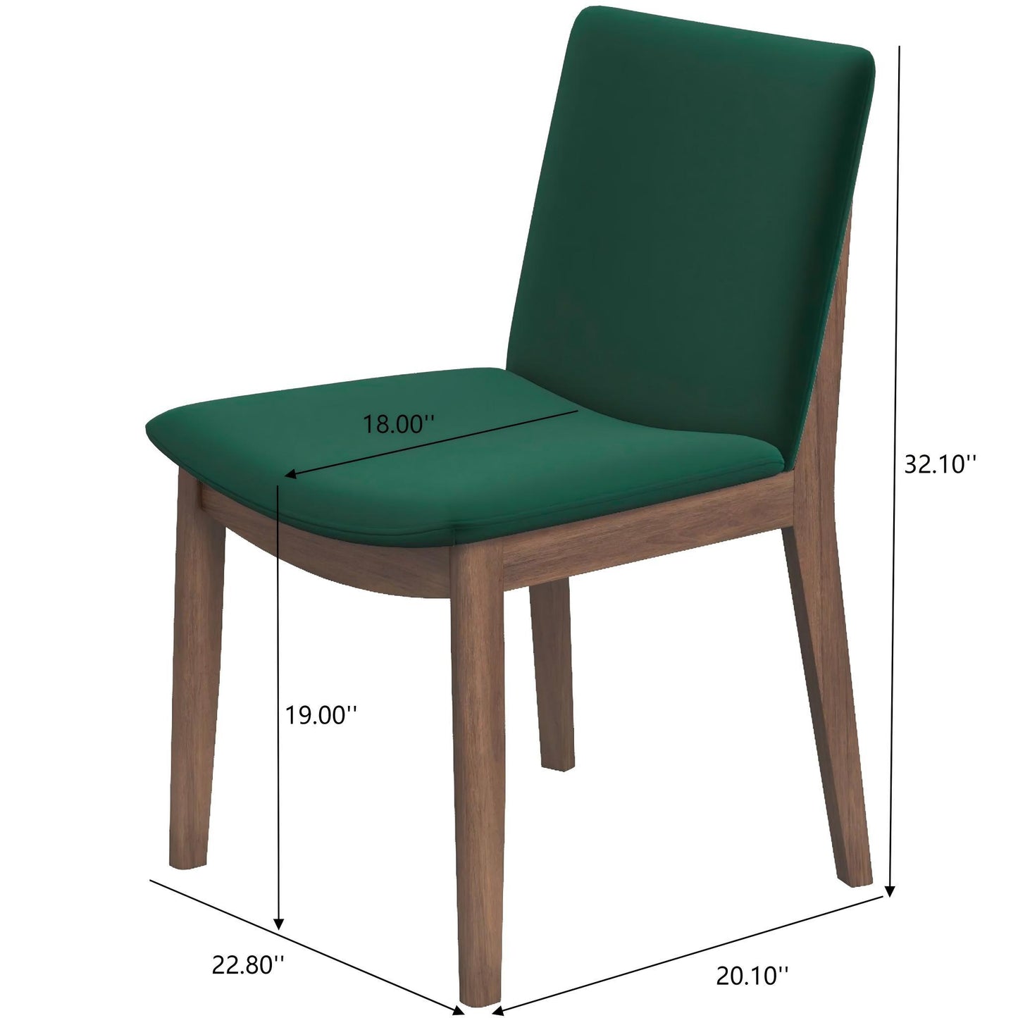 Laura Mid-Century Modern Solid Wood Dining Chair Set of 2 Green Velvet 20 x 20 x 32 inches FredCo