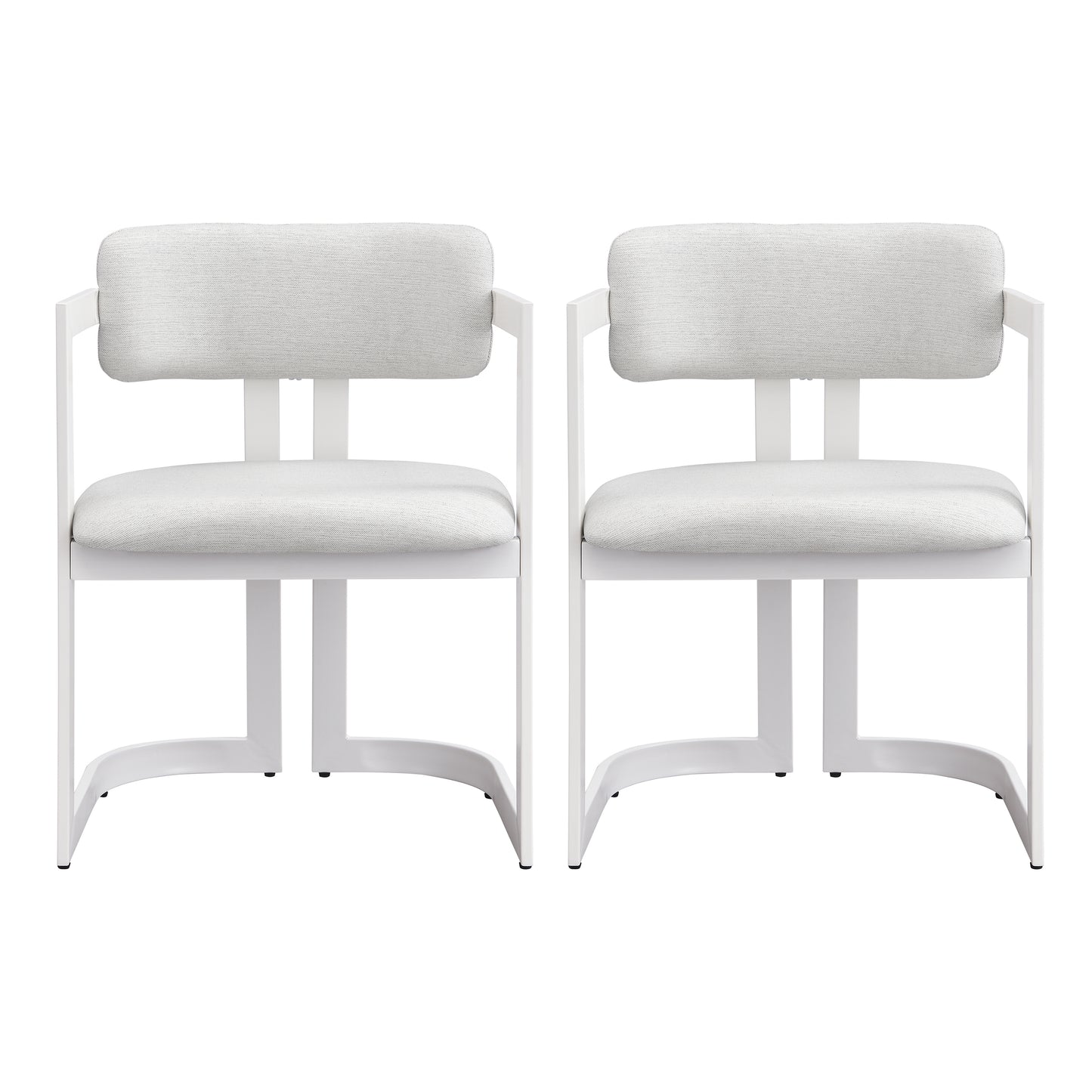 Upholstered Dining Chairs Set of 2, Fabric Armchairs with Beige Seating White Metal Frame, 265 LBS Weight Capacity