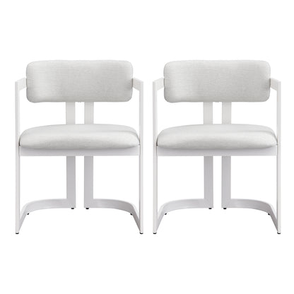 Upholstered Dining Chairs Set of 2, Fabric Armchairs with Beige Seating White Metal Frame, 265 LBS Weight Capacity