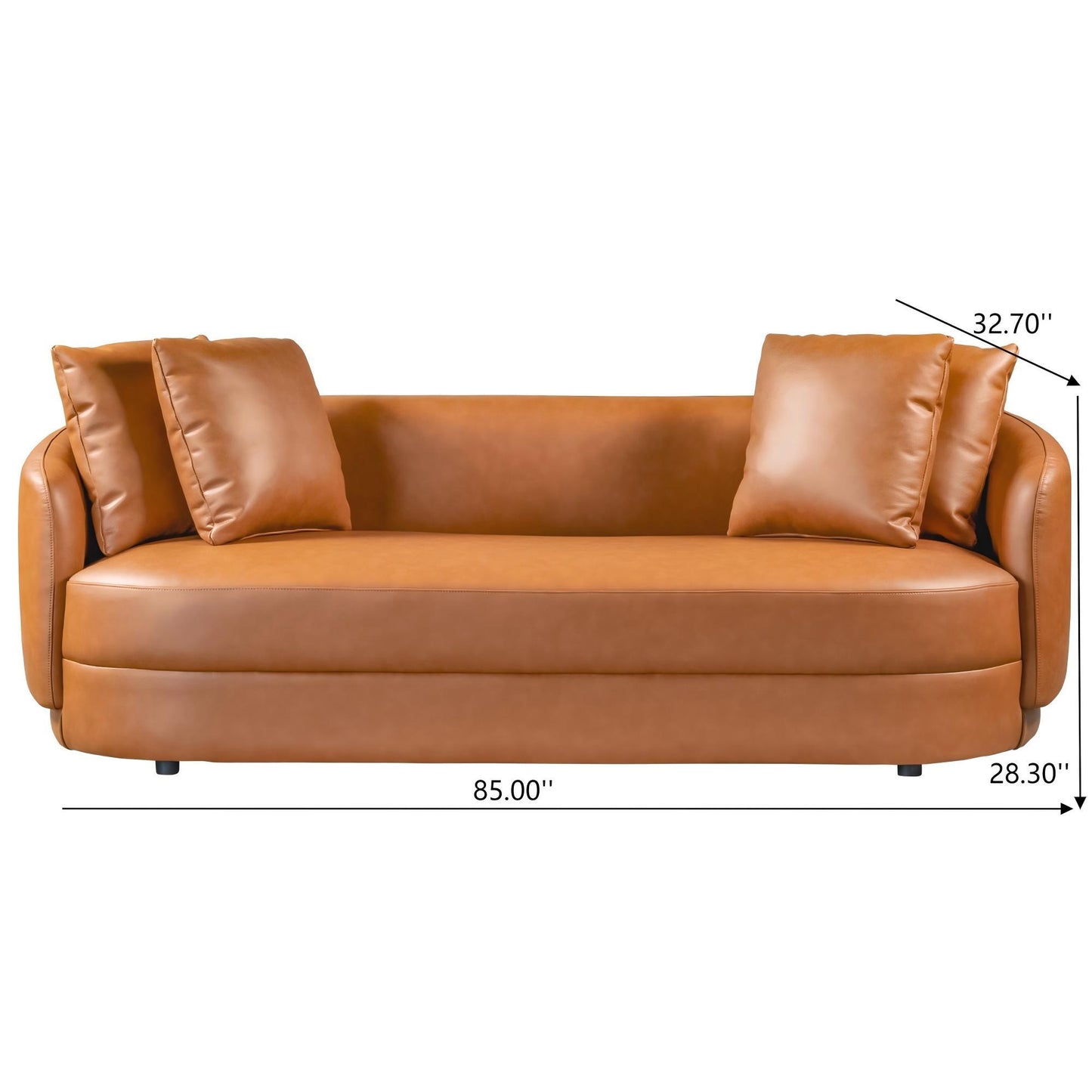 Dylan Modern Cognac Leather Sofa with Composite Leather and Eucalyptus Frame, 85'W FredCo