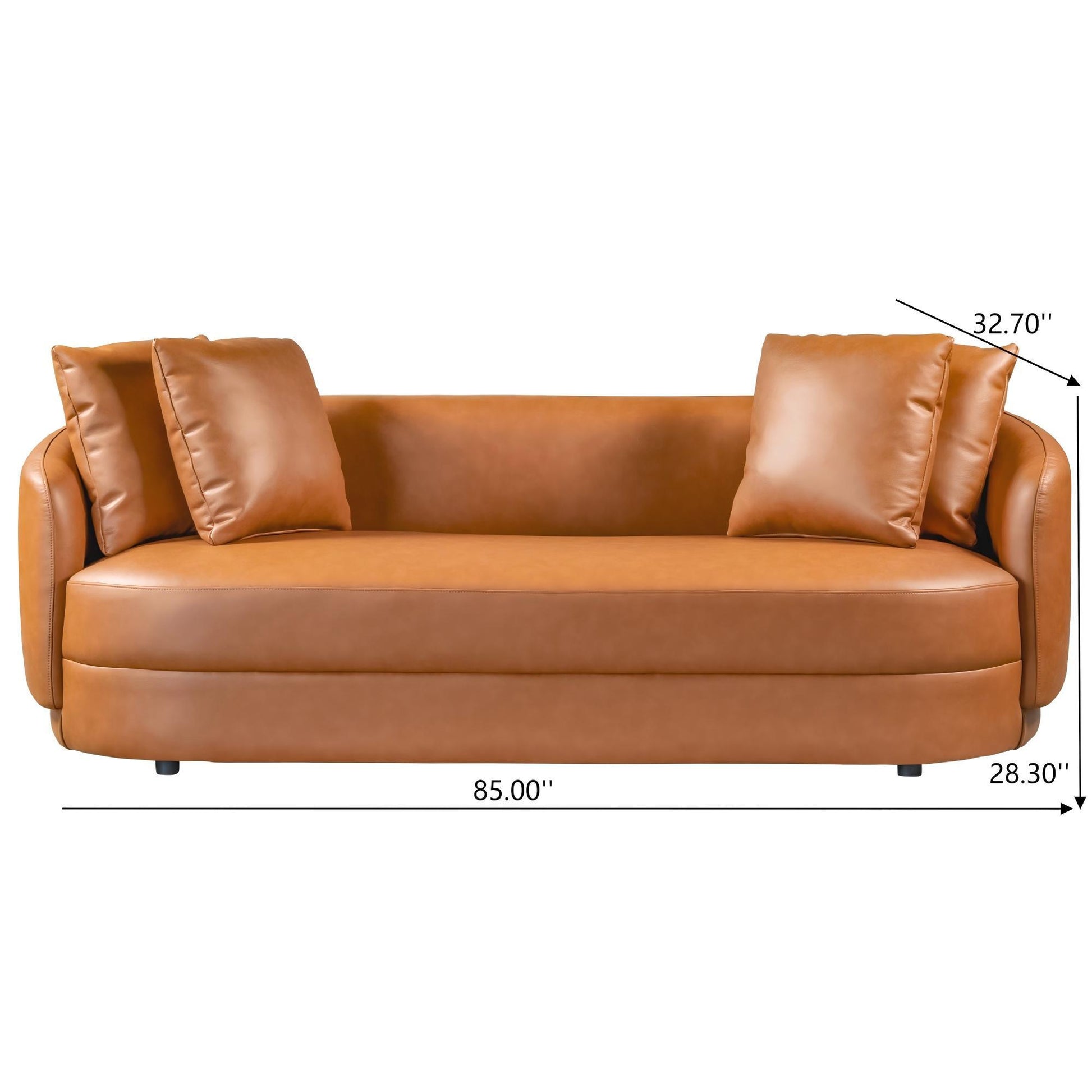 Dylan Modern Cognac Leather Sofa with Composite Leather and Eucalyptus Frame, 85'W FredCo