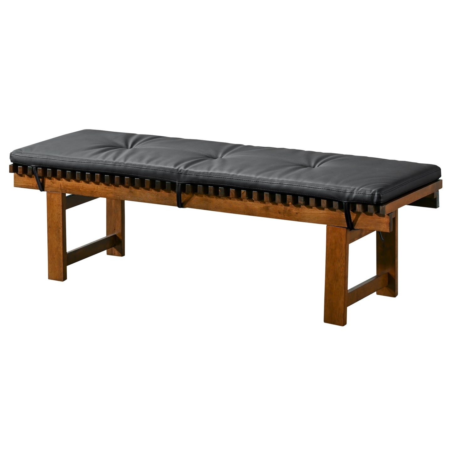 Modern wooden bench with black tufted cushion, FredCo International home furniture
