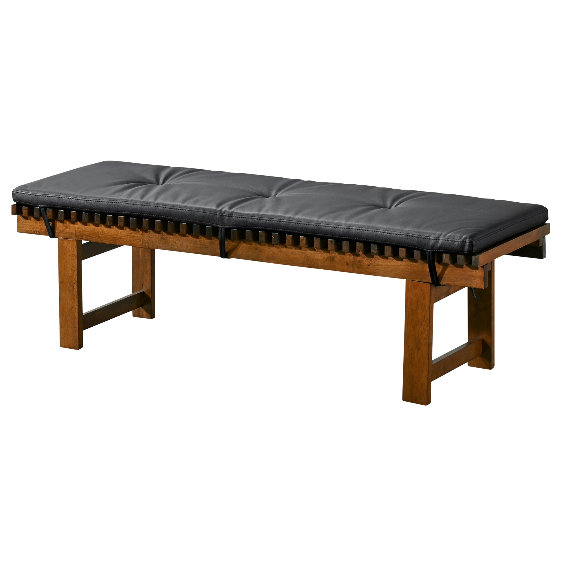 Modern wooden bench with black tufted cushion, FredCo International home furniture