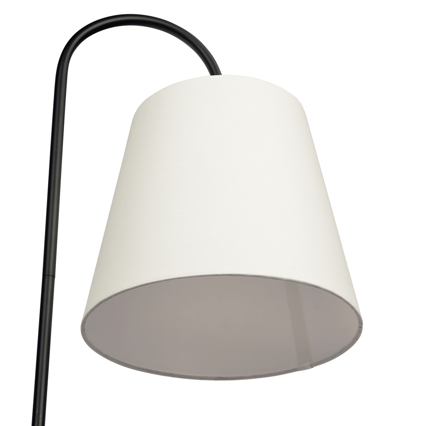 Modern floor lamp with white fabric shade and black curved stand, FredCo International furniture