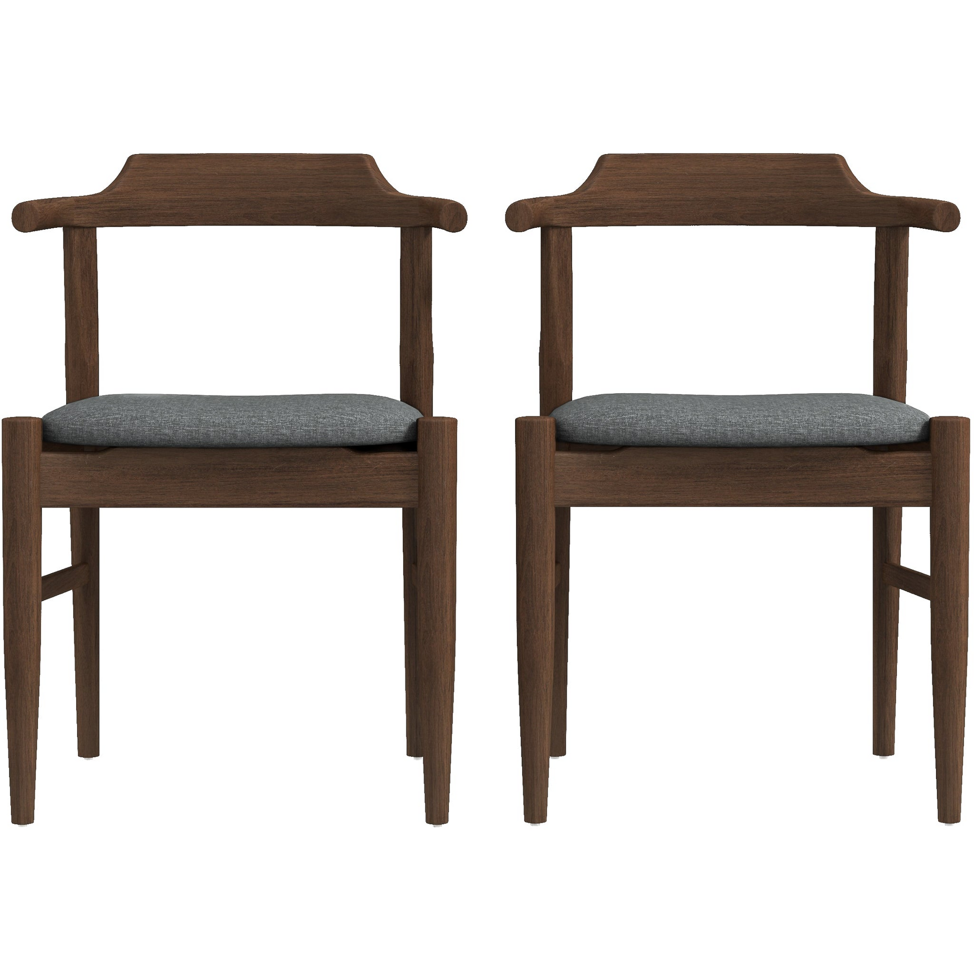 Pair of modern wooden dining chairs with dark grey cushions from FredCo International