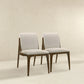 Pair of modern dining chairs with light upholstery and wooden frames, FredCo International