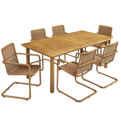 Abacus 7-Piece Rectangular Outdoor Patio Aluminum Dining Table Set with Rattan Armchairs by Modway FredCo