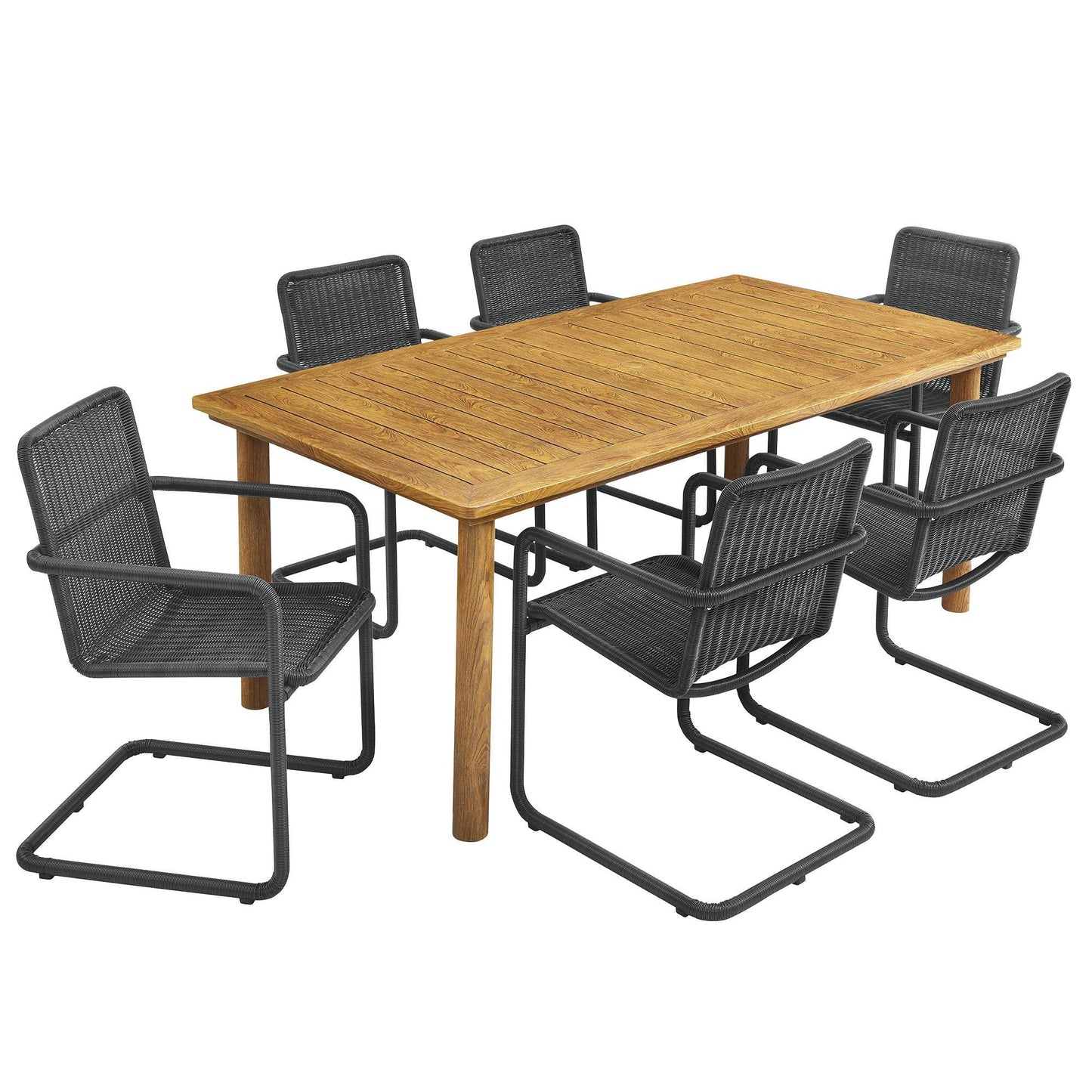 Abacus 7-Piece Rectangular Outdoor Patio Aluminum Dining Table Set with Rattan Armchairs by Modway FredCo