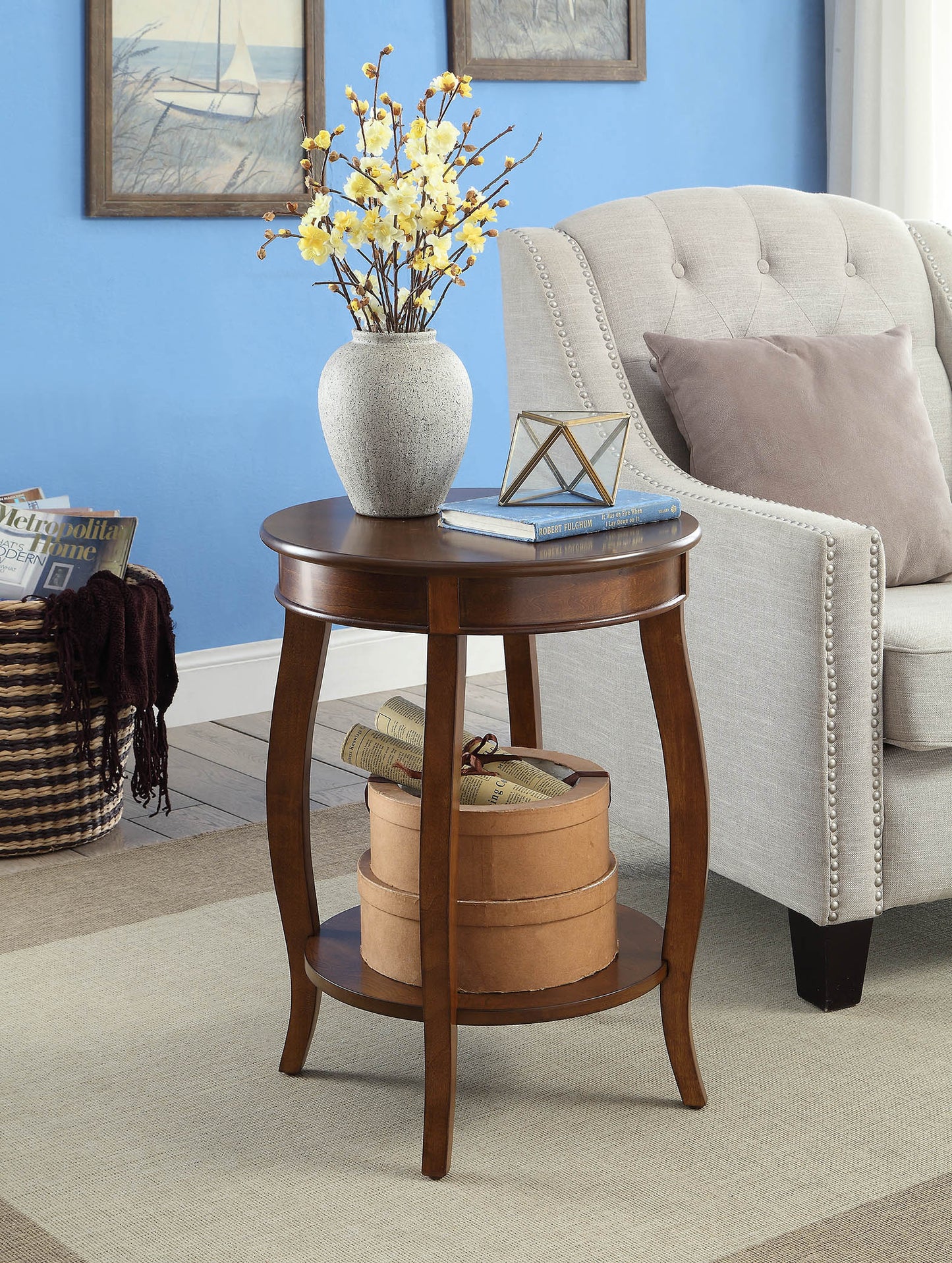 Aberta Walnut Finish Accent Table FredCo