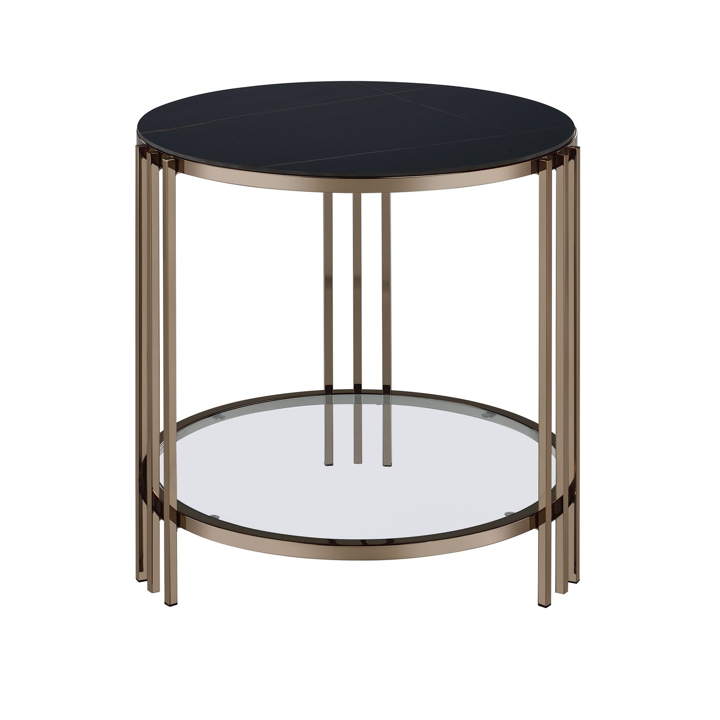 Abisha Sintered Stone Top & Champagne Finish End Table FredCo