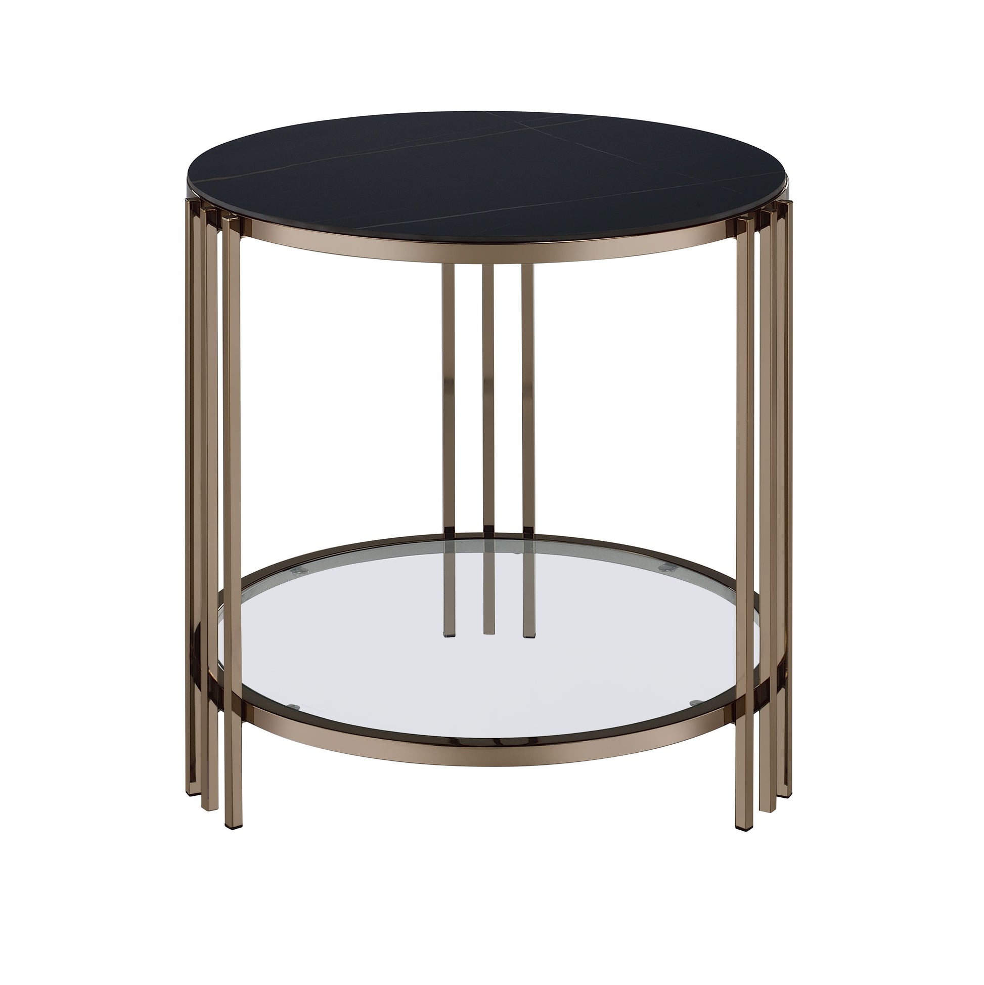 Abisha Sintered Stone Top & Champagne Finish End Table FredCo