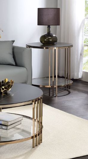 Abisha Sintered Stone Top & Champagne Finish End Table FredCo