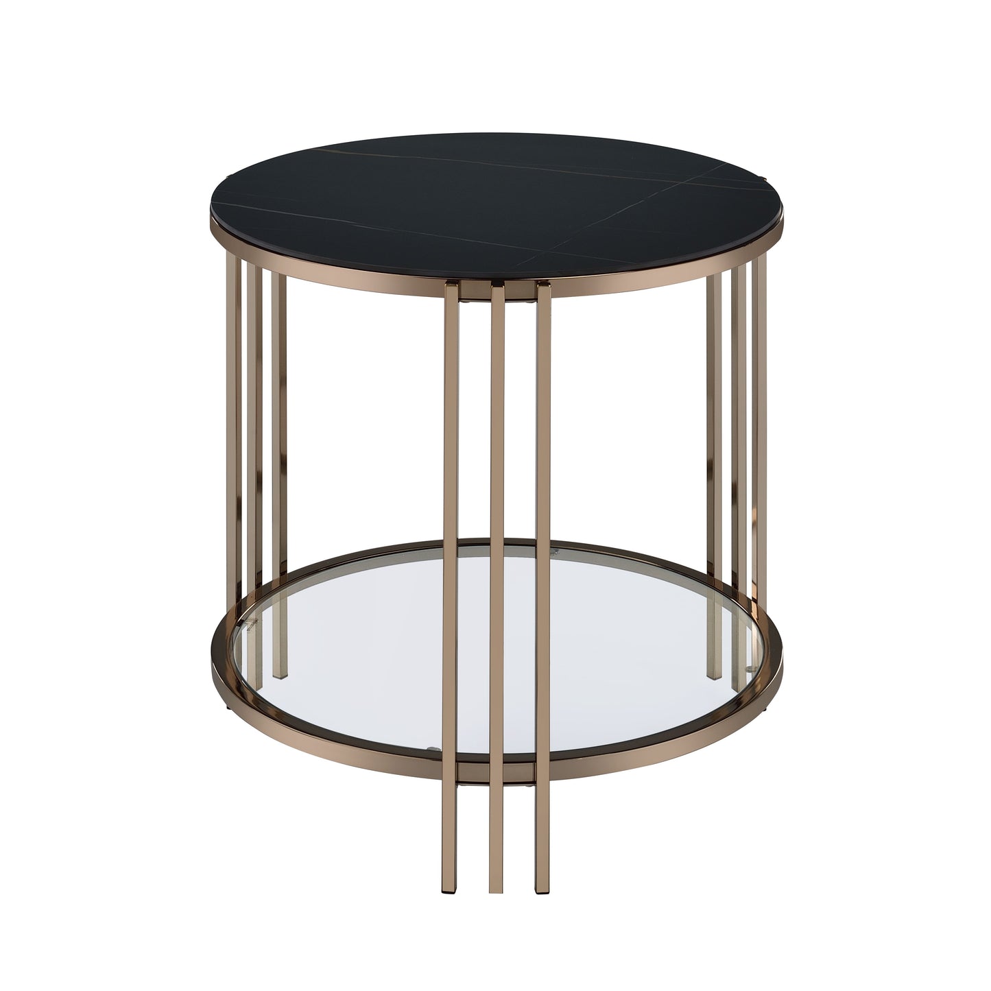 Abisha Sintered Stone Top & Champagne Finish End Table FredCo