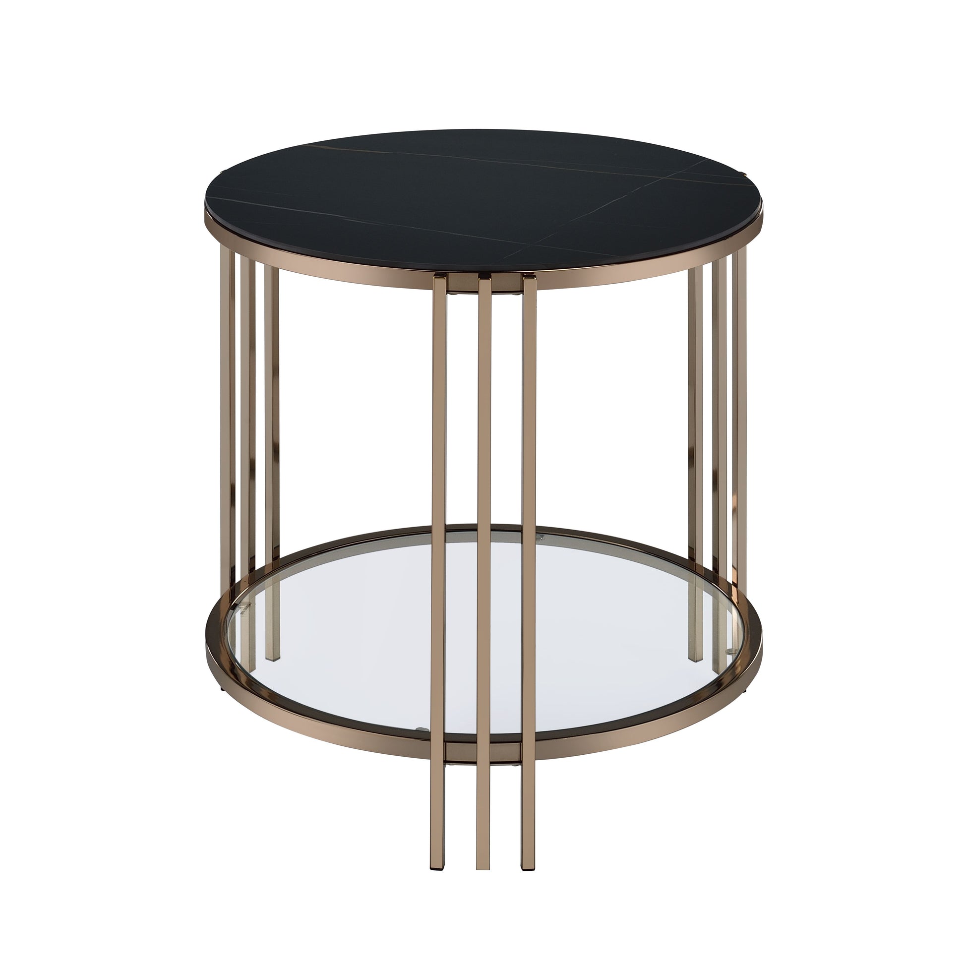 Abisha Sintered Stone Top & Champagne Finish End Table FredCo