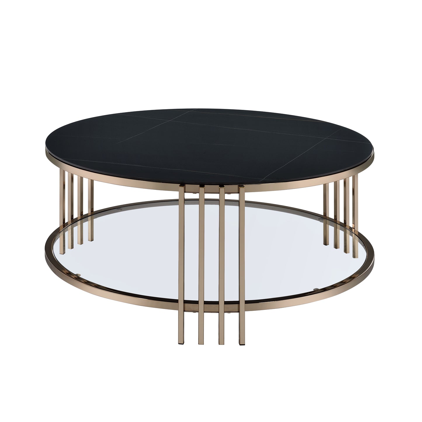Abisha Sintered Stone Top & Champagne Finish Round Coffee Table FredCo