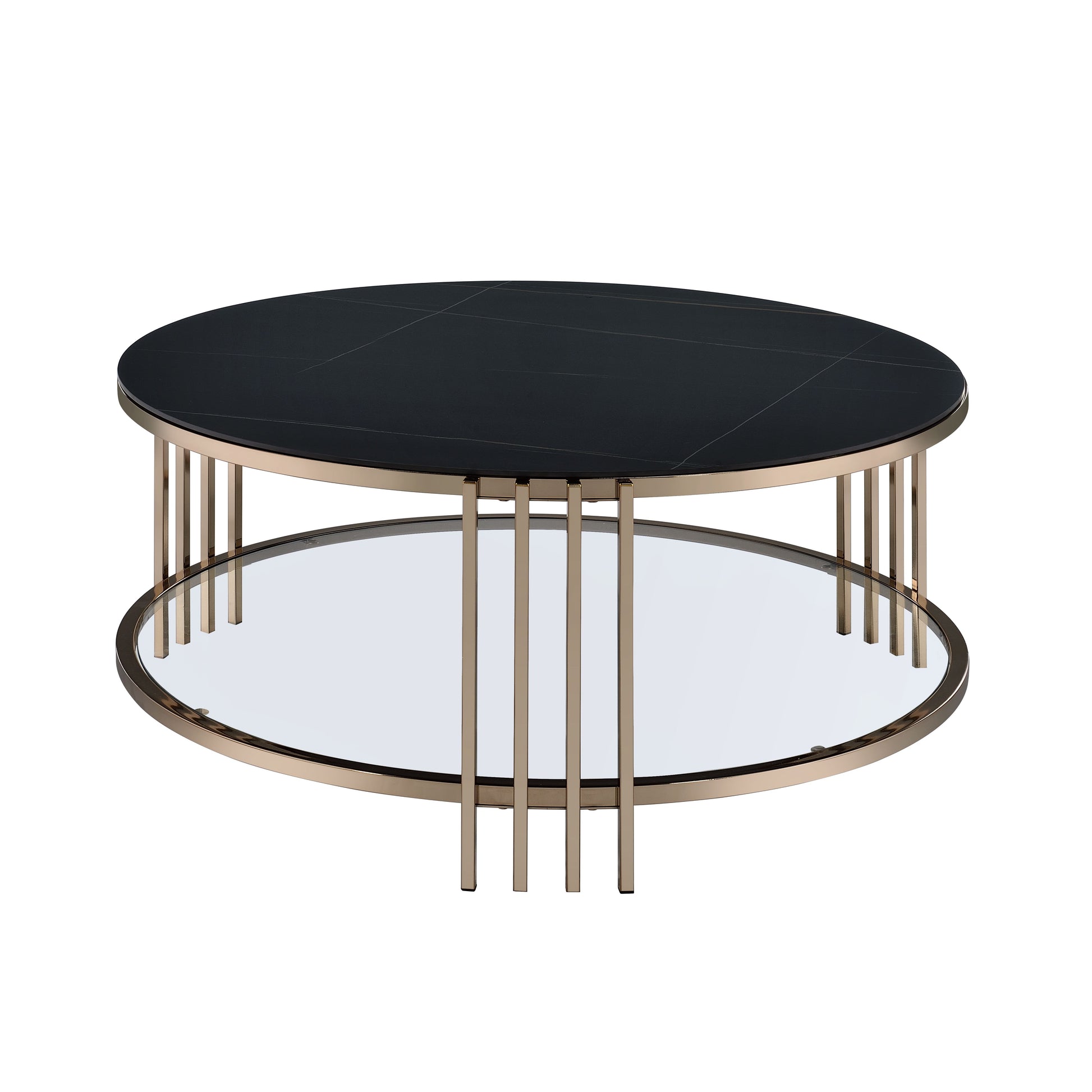 Abisha Sintered Stone Top & Champagne Finish Round Coffee Table FredCo