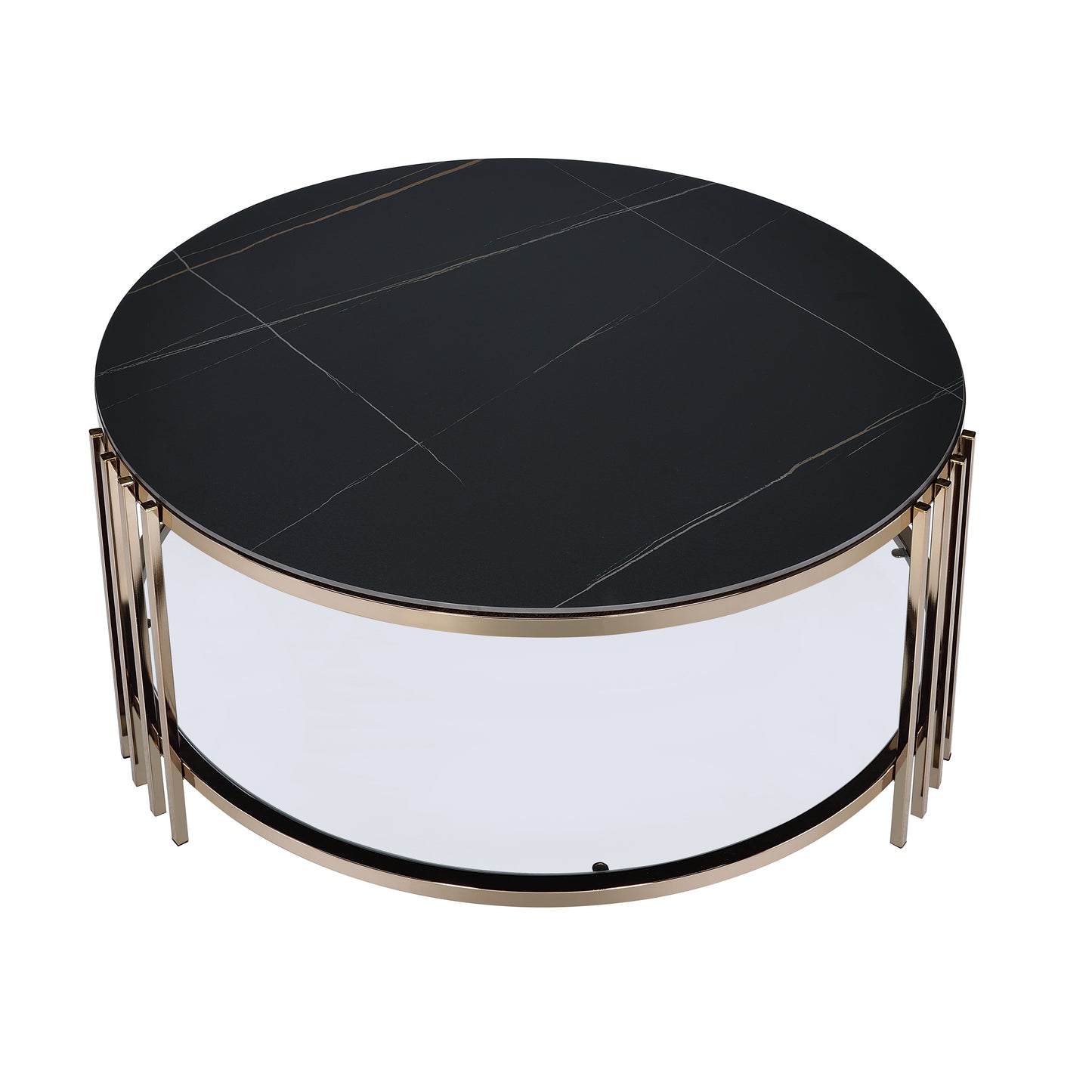 Abisha Sintered Stone Top & Champagne Finish Round Coffee Table FredCo
