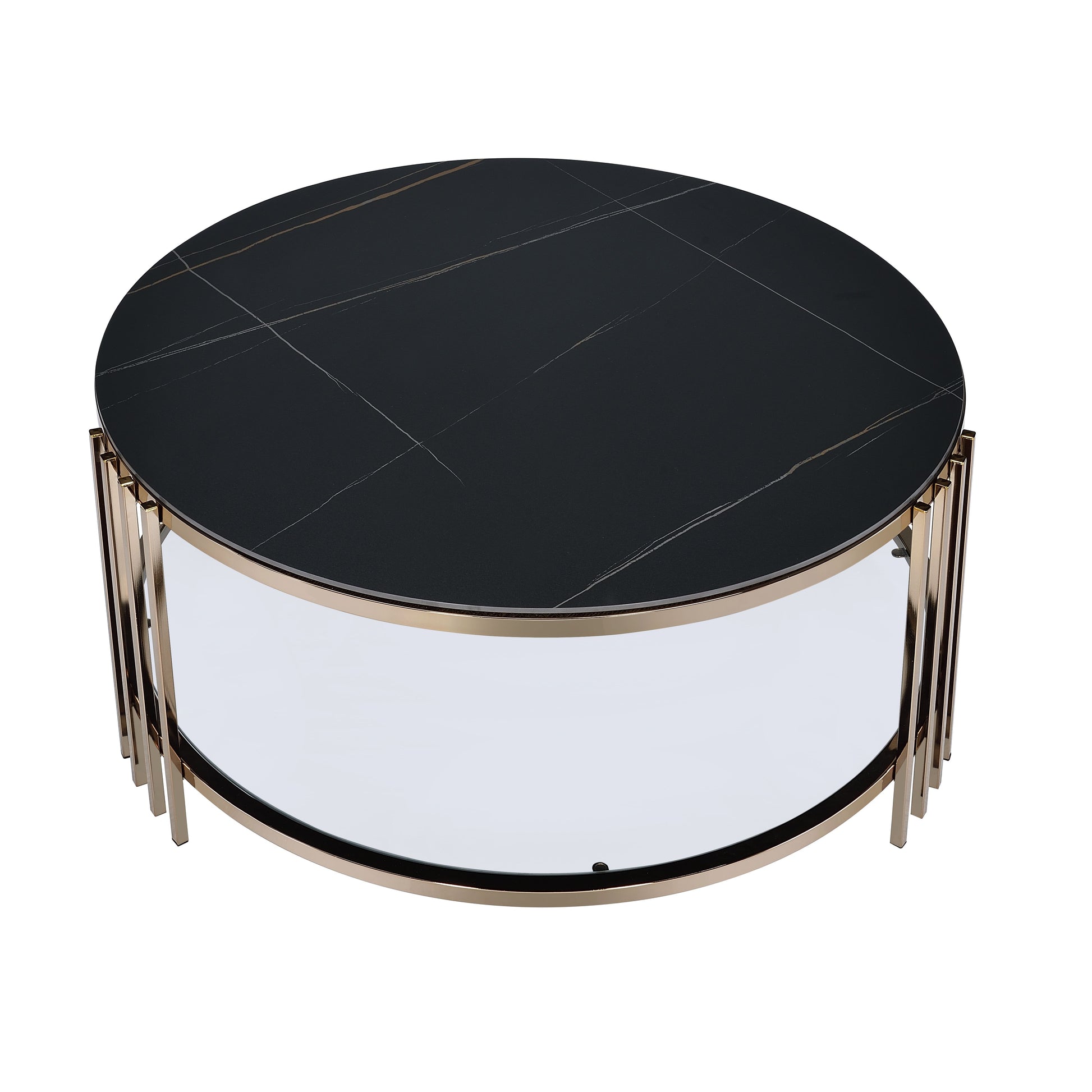Abisha Sintered Stone Top & Champagne Finish Round Coffee Table FredCo