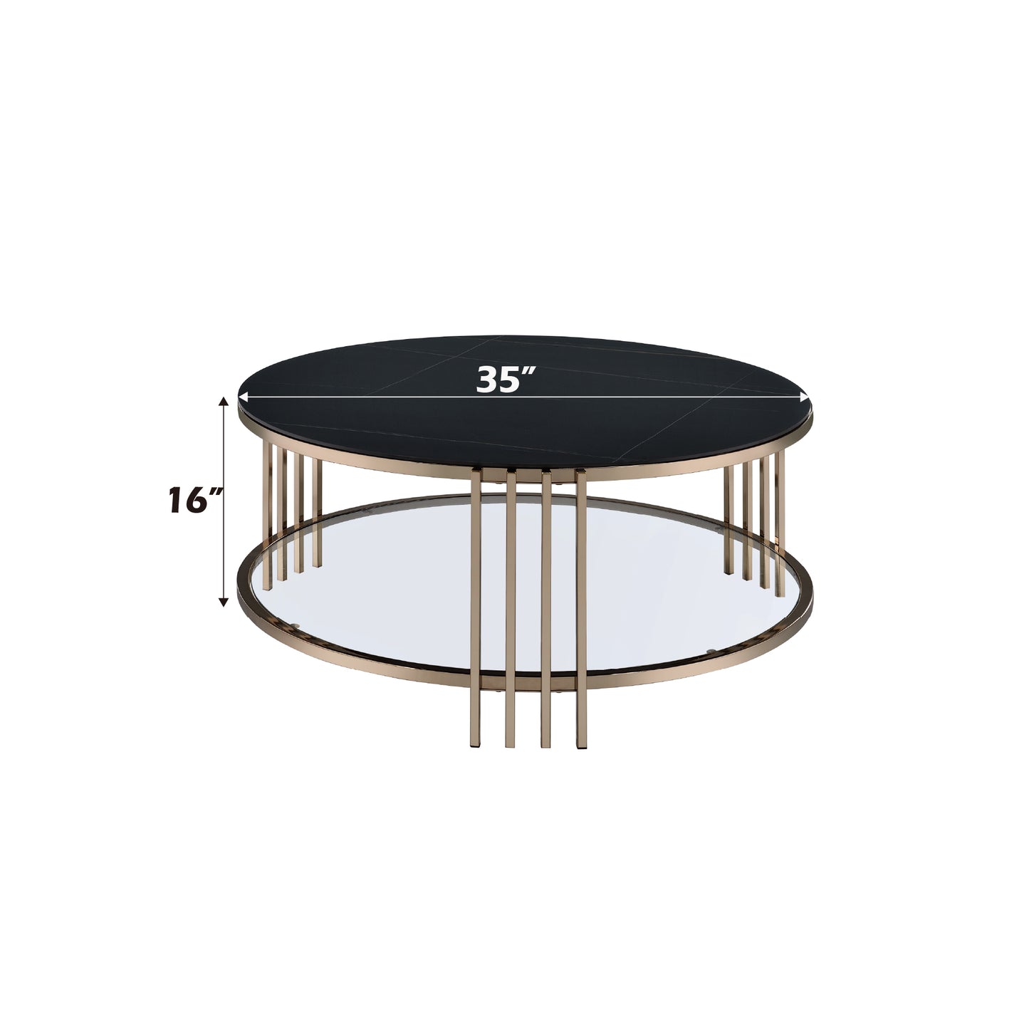 Abisha Sintered Stone Top & Champagne Finish Round Coffee Table FredCo