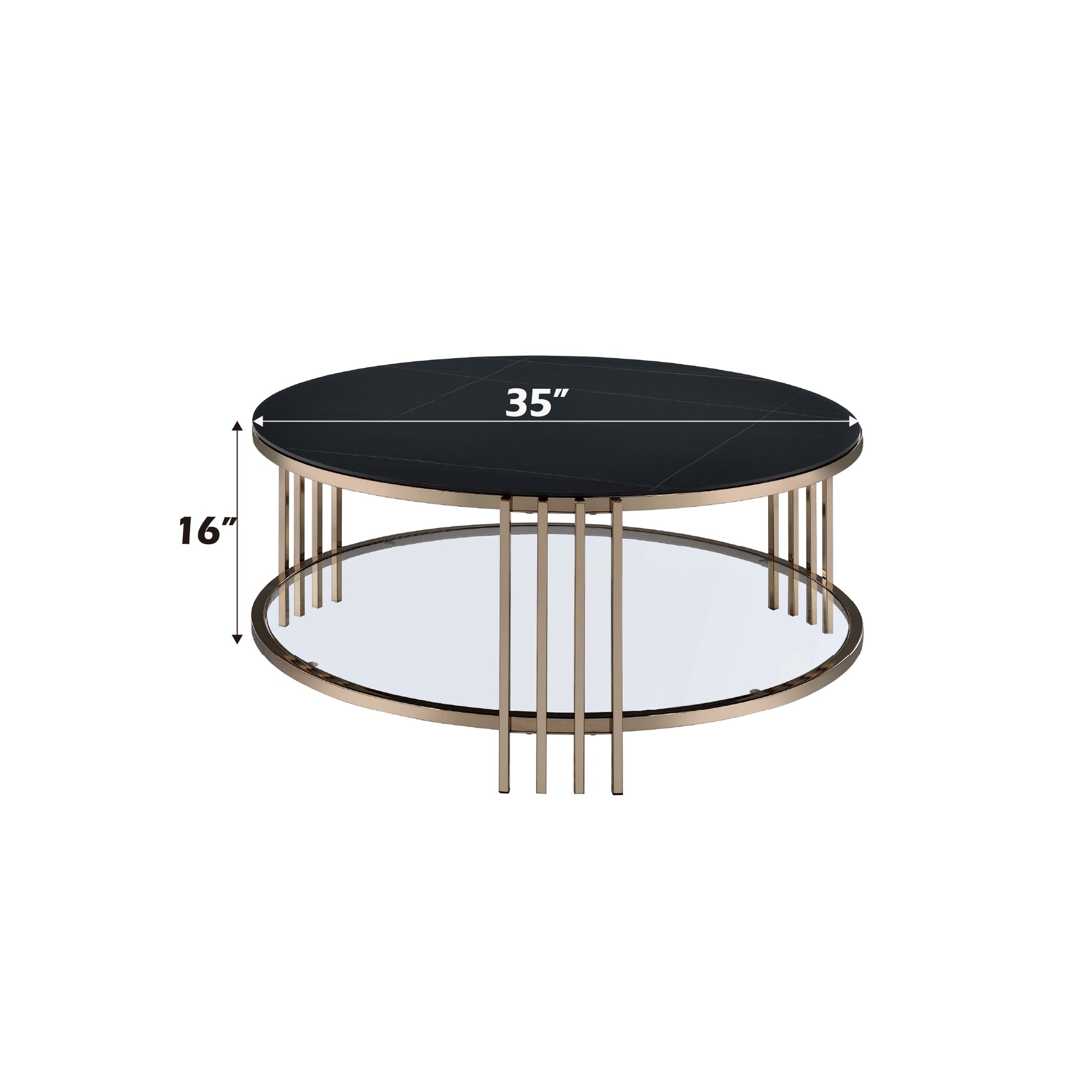 Abisha Sintered Stone Top & Champagne Finish Round Coffee Table FredCo