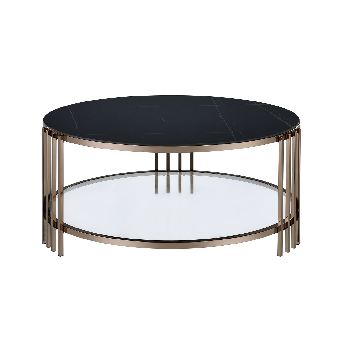 Abisha Sintered Stone Top & Champagne Finish Round Coffee Table FredCo