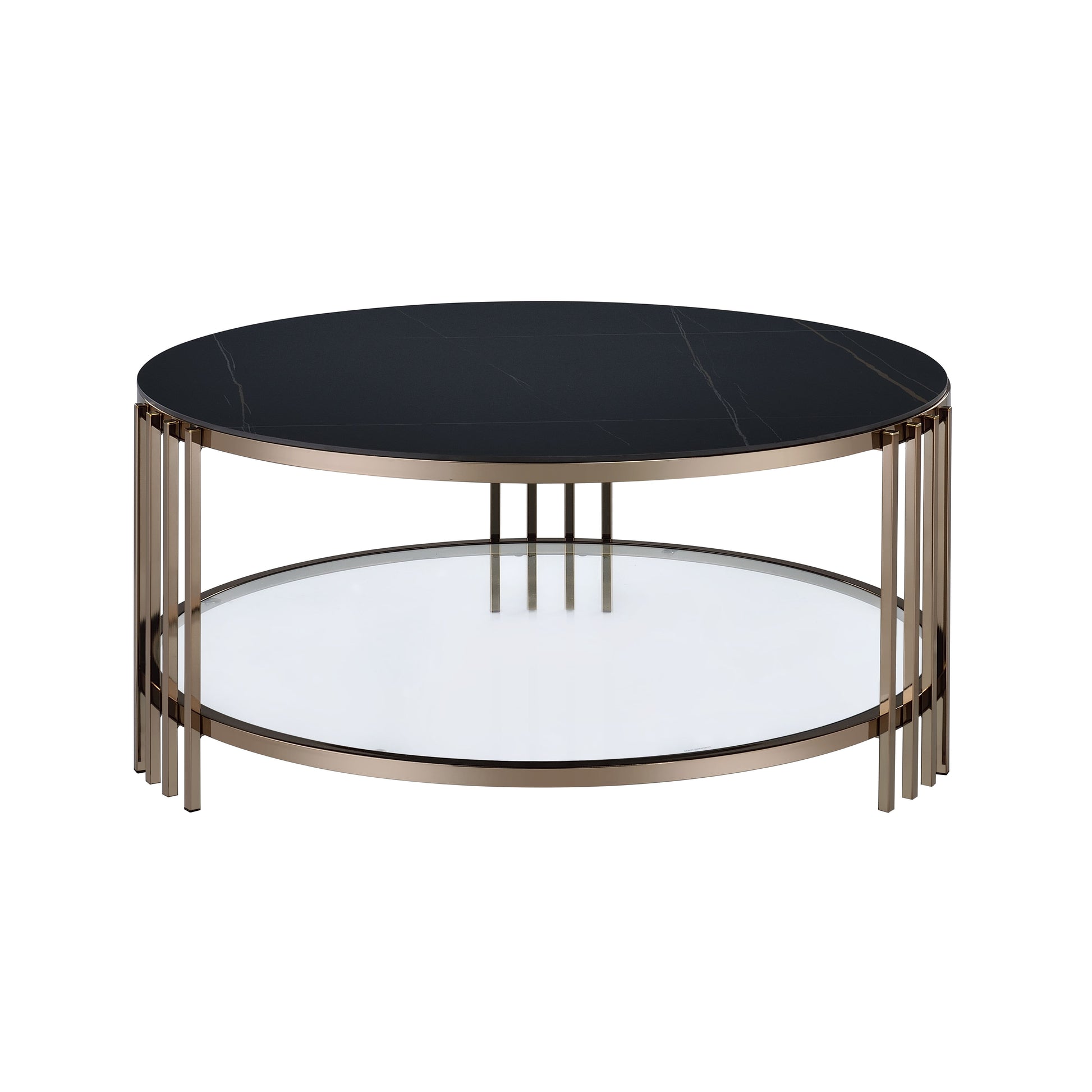 Abisha Sintered Stone Top & Champagne Finish Round Coffee Table FredCo