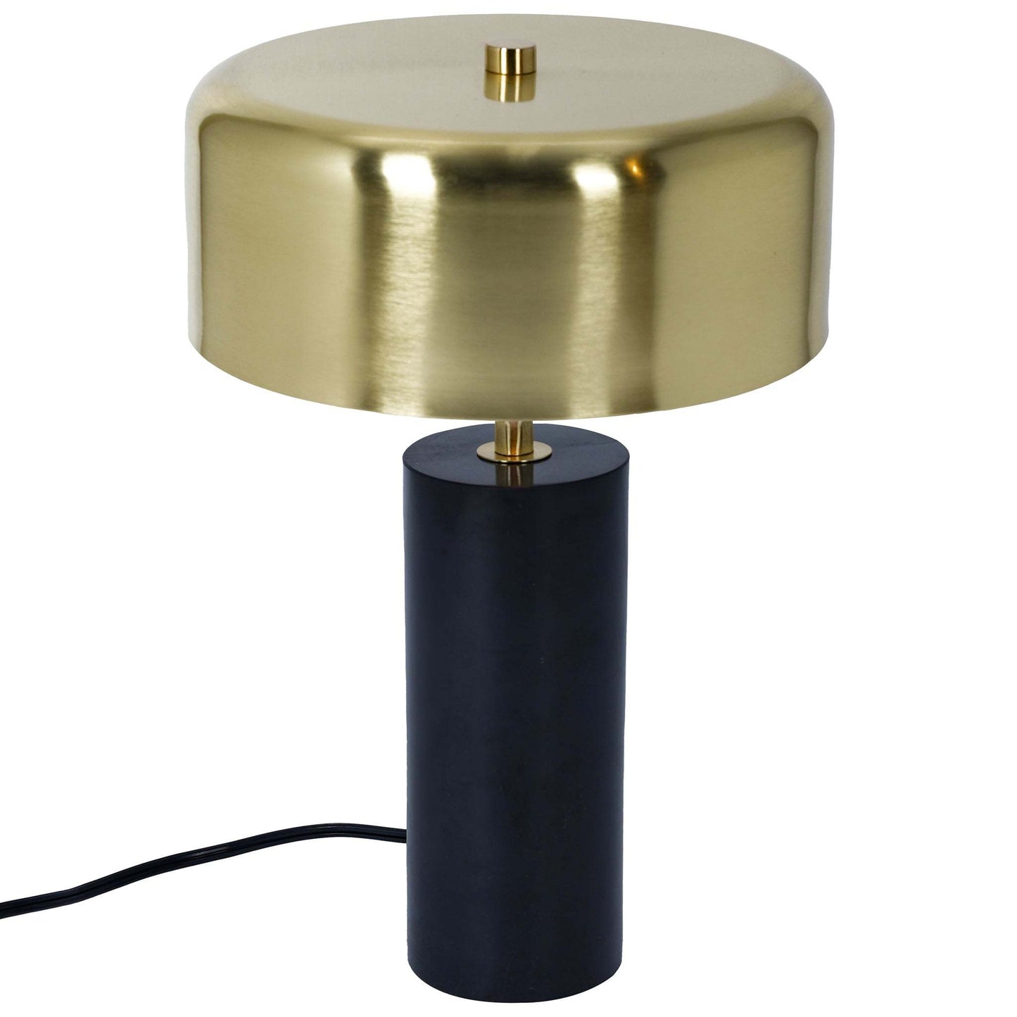 Modern table lamp with gold metal shade and black cylindrical base, FredCo International furniture