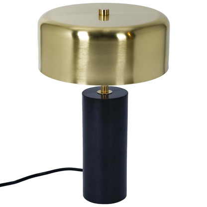 Modern table lamp with gold metal shade and black cylindrical base, FredCo International furniture