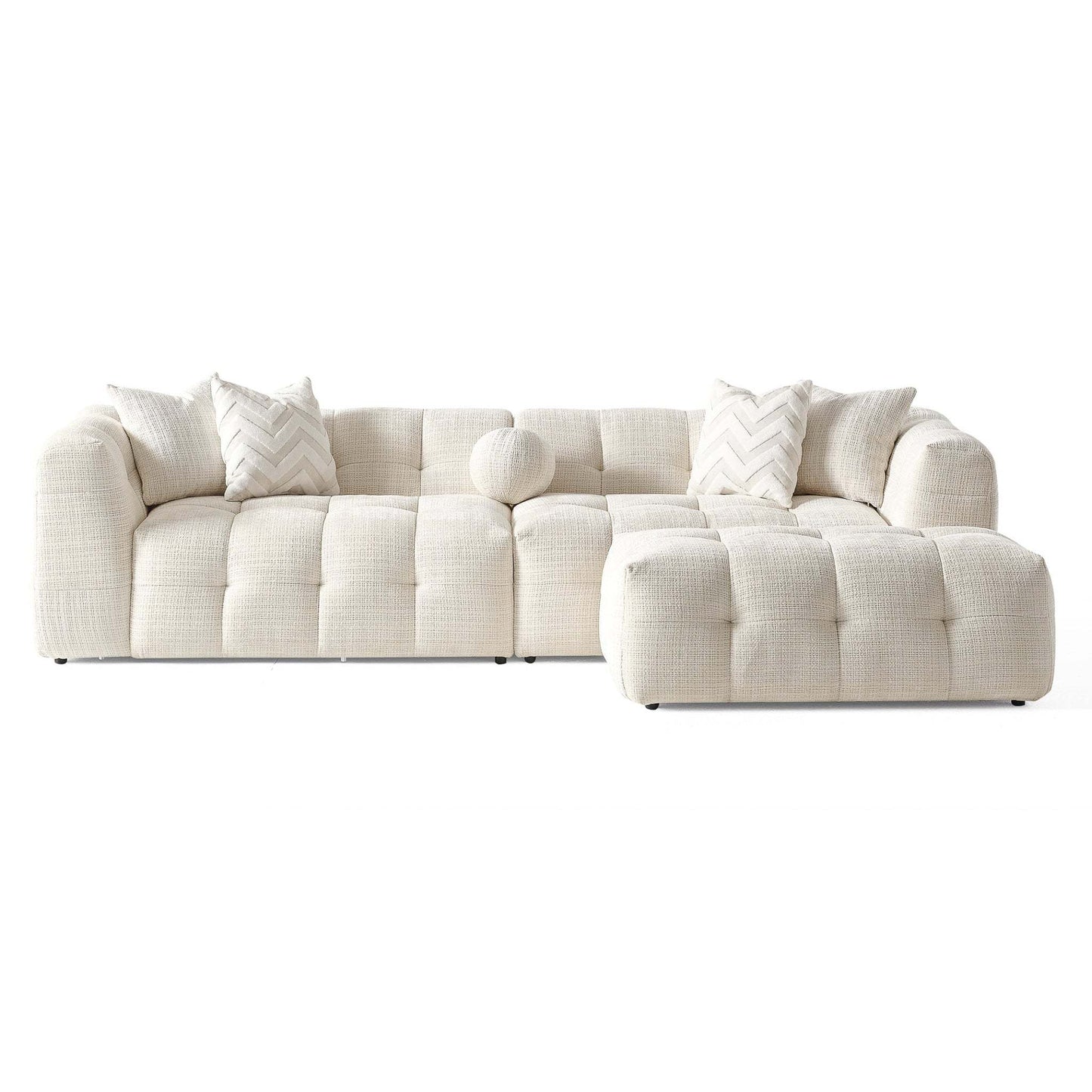 Alana Tufted Ivory Chenille Modular Sectional Sofa with Reconfigurable Layouts and Soft Upholstery FredCo