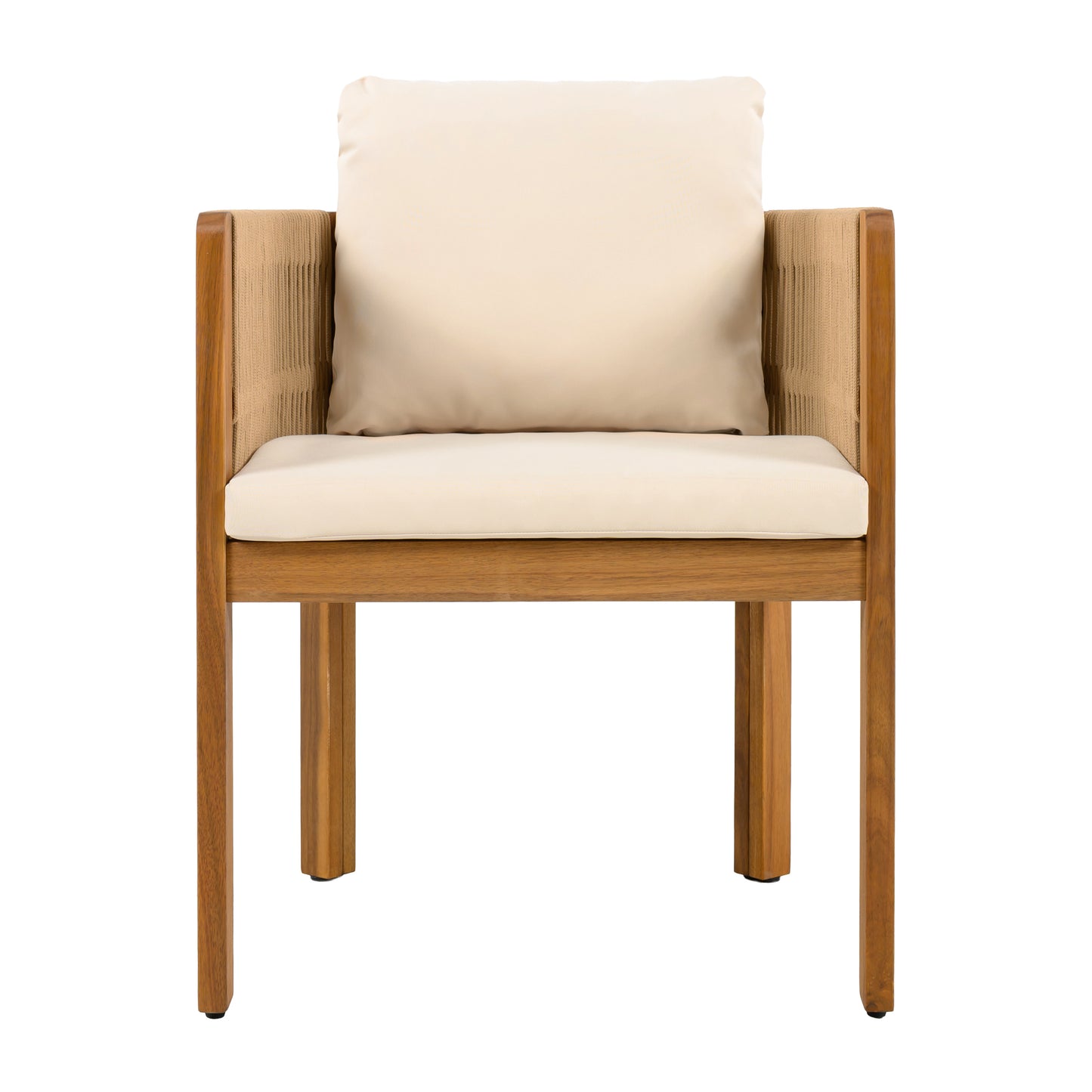 Modern wooden armchair with beige cushions, home furniture from FredCo International